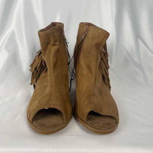 Charming Charlie Suede Fringe Peep Toe Booties - Women’s 6 - Picture 2 of 9